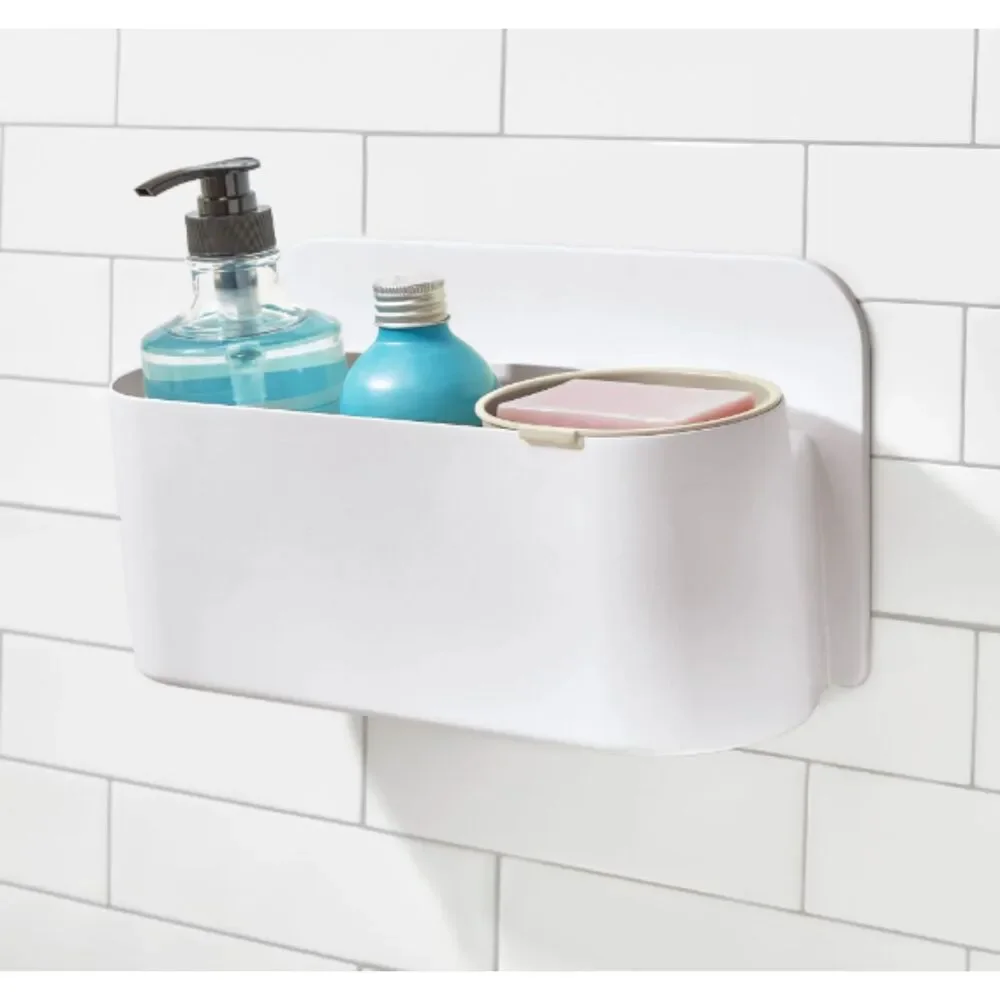 iDesign Berkley Adhesive Shower Basket with Removable Soap Dish - Coconut/White